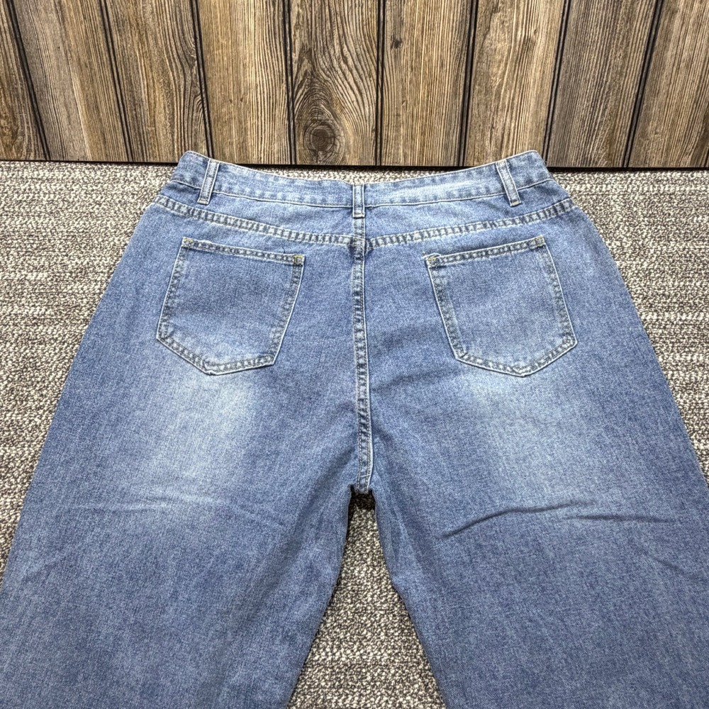 Unbranded Distressed Wide Leg Jeans Womens XL Medium Wash Ripped Frayed Hem - Picture 8 of 10